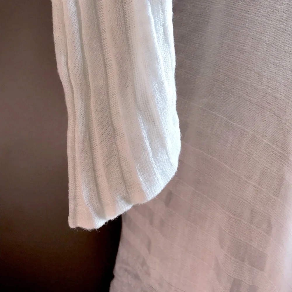 Lightweight White Ribbed Drape Cardigan M - Picture 5 of 9